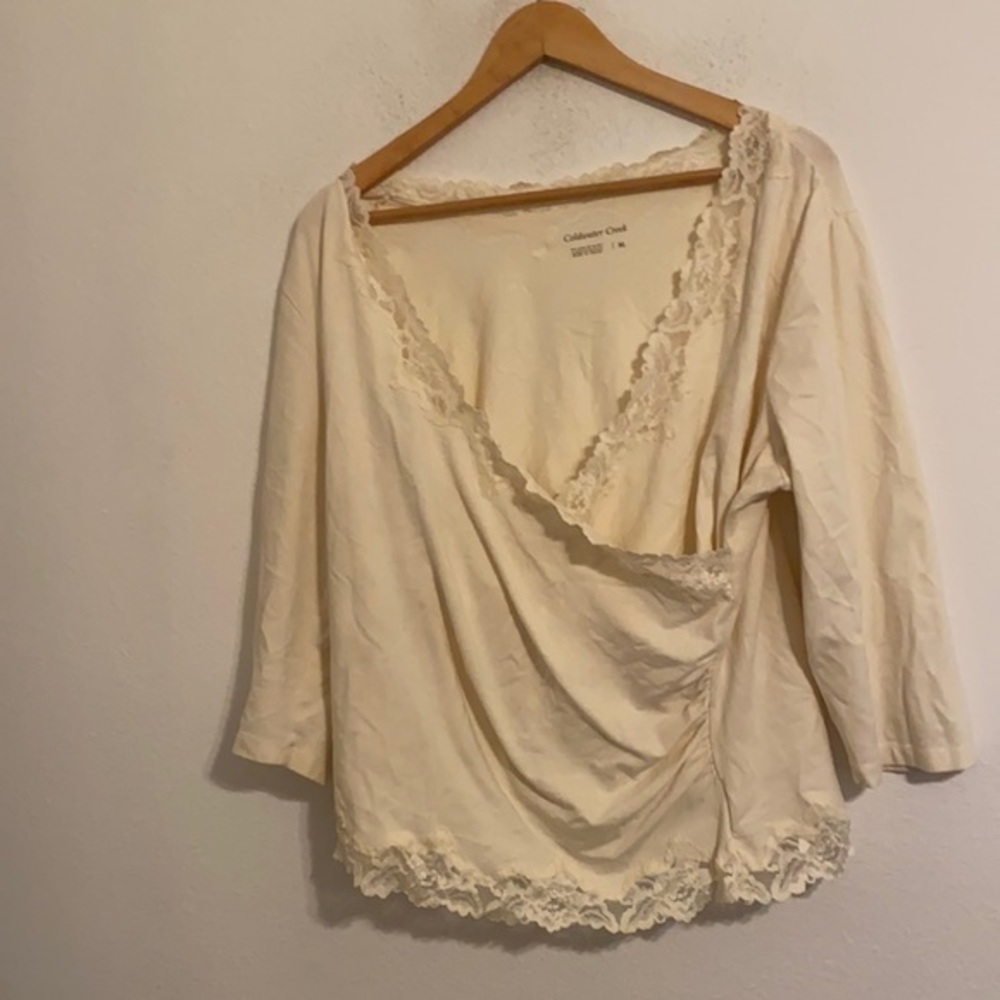 COLWATER CREEK CREAM LONG SLEEVE BLOUSE XL